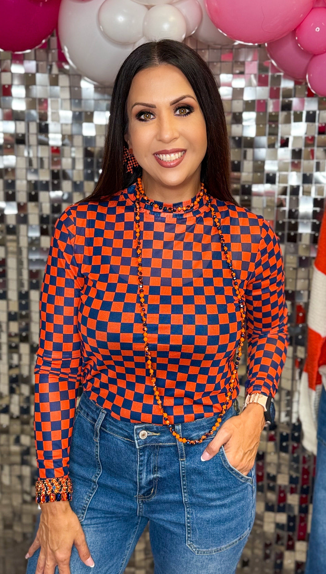 Orange / Navy Checkered Babe