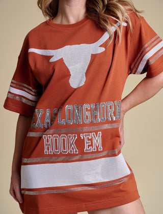 Burnt orange Texas Longhorns Hook 'Em oversized graphic tee with rhinestone details