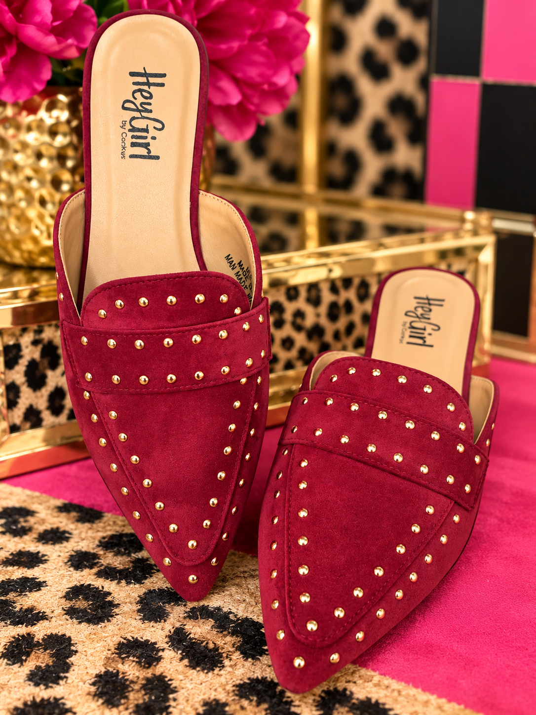 Mischief Pointed-Toe Mule Flat with Gold Dome Studs – 4 Sassy Mischief Pointed-Toe Mule Flat with Gold Dome Studs – 4 Sassy