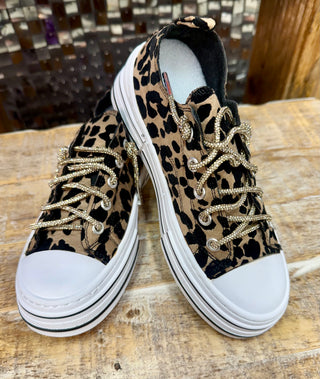 Very G Aman Leopard 2 sneakers with rhinestone laces and white platform sole