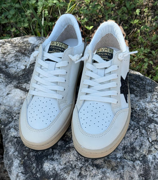Vintage Havana Wild Side Sparkle white leather sneakers with black star and leopard heel