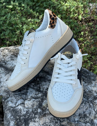 Vintage Havana Wild Side Sparkle white leather sneakers with leopard heel and black star