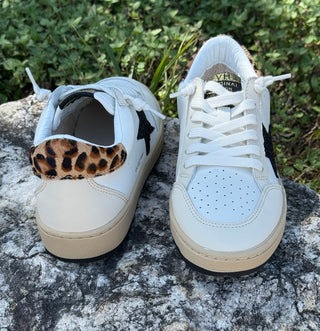 Vintage Havana Wild Side Sparkle white sneakers with leopard heel and black star