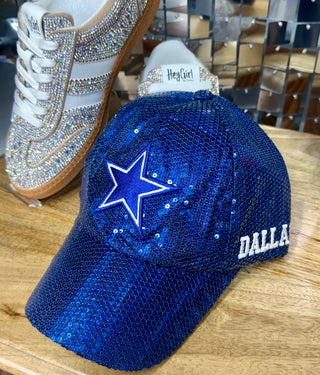 Navy blue sequin Dallas Cowboys baseball cap with embroidered star logo