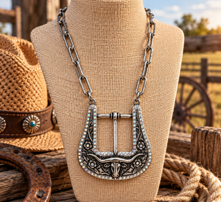 Rhinestone Longhorn Buckle Necklace