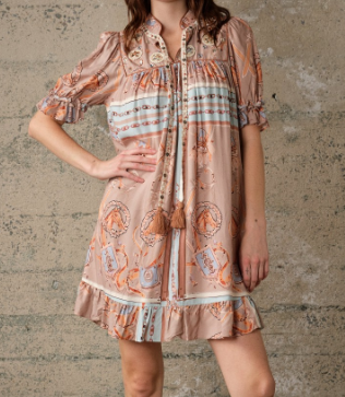 Western Scarf Print Babydoll Dress