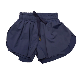 Belle Cher Varsity Blues navy blue double-layer athletic shorts with drawstring waist