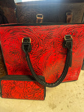 Load image into Gallery viewer, Tooled Vegan Leather Handbag w/Wallet
